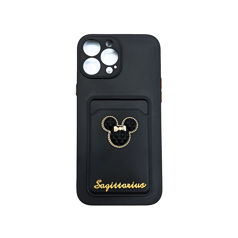 Sagittarius Minnie Mouse iPhone 13 Pro Max Telefono Dėkliukas Su Kišenėle Kortelėms - Juodas