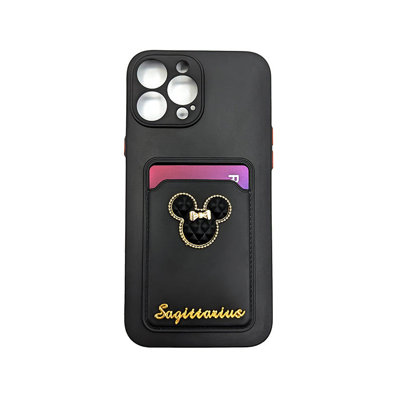 Sagittarius Minnie Mouse iPhone 13 Pro Max Telefono Dėkliukas Su Kišenėle Kortelėms - Juodas